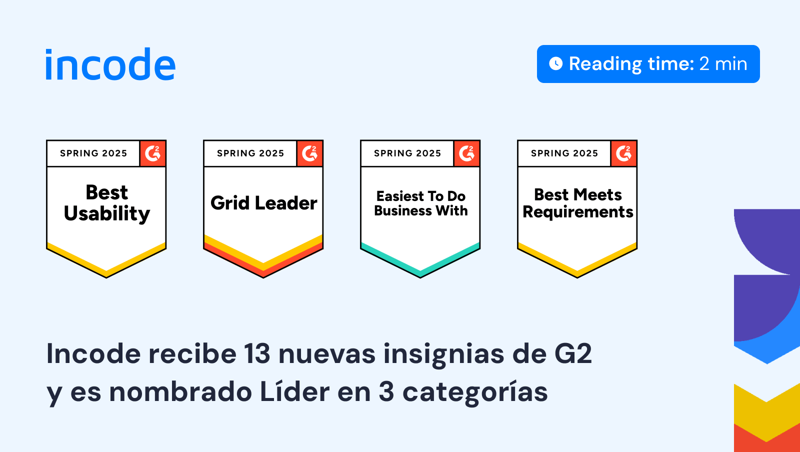Incode recibe 13 nuevas insignias de G2 y es nombrado Líder en 3 categorías